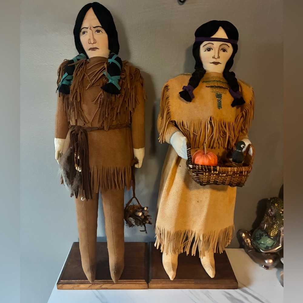 Dolores Jacobs Original Handmade Folk Art Doll Pair Native American inspired set